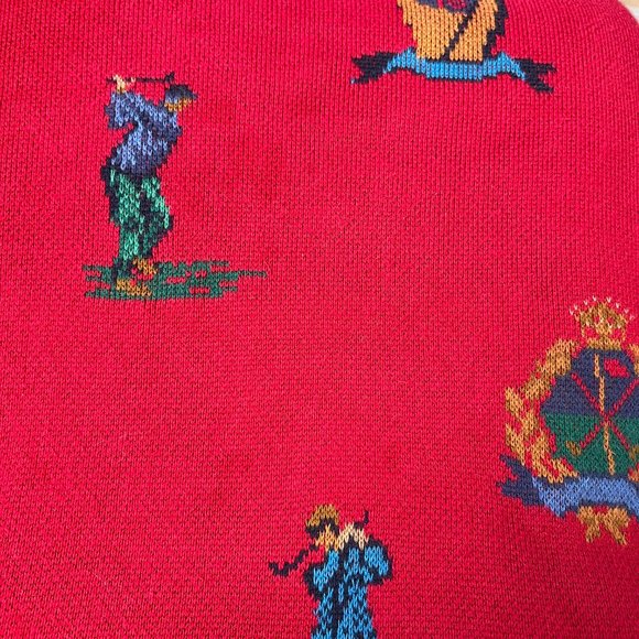 Vintage Luxury Designer Novelty Print Golfer Knit Oversized Crew Sweater Preppy - Picture 6 of 7